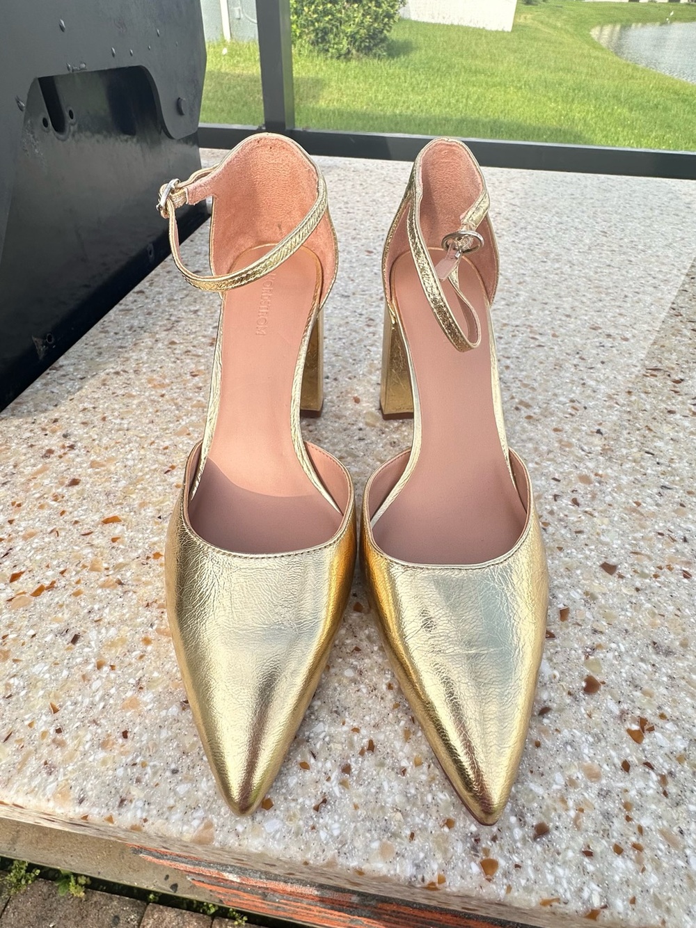 Nordstrom Paola Ankle Strap Pointed Toe Pump In Gold Metallic Size 8